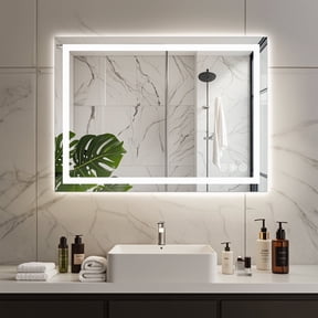 EDX 36"x 48" Lighted Anti-fog LED Bathroom Vanity Mirror with Dual Light Source and Three Lighting Modes, White