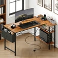 thumbnail image 1 of edx 39 Inch Small L Shaped Computer Desk with Power Outlets, Corner Gaming Table with Reversible Storage Shelves for Home, Office, Rust, 1 of 11