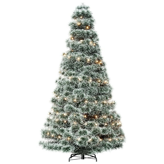 EDX 4.5ft Pre-lit Snow Flocked Artificial Christmas Tree, Prelighted Artificial Xmas Tree, With 347 Branch Tips, 120 Incandescent Lights & Foldable Base, For Home, Office, Party Decor