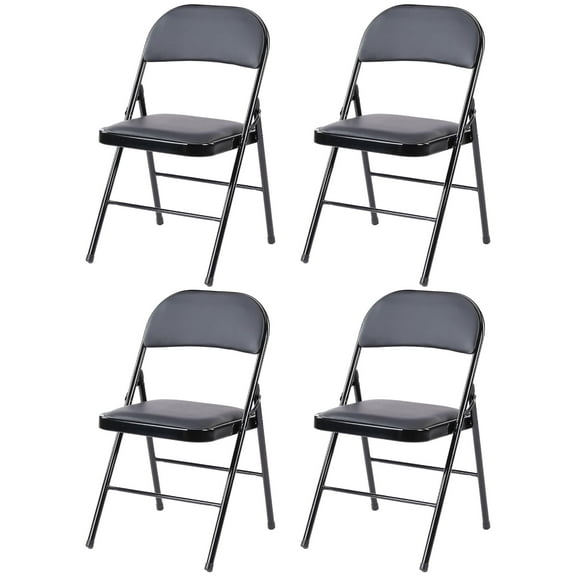 EDX 4 Pack Folding Chair with Sturdy Metal Frame, High-Density Padding, and Water-Resistant PU Leather - Ideal for Meetings, Gatherings, and Events, Black