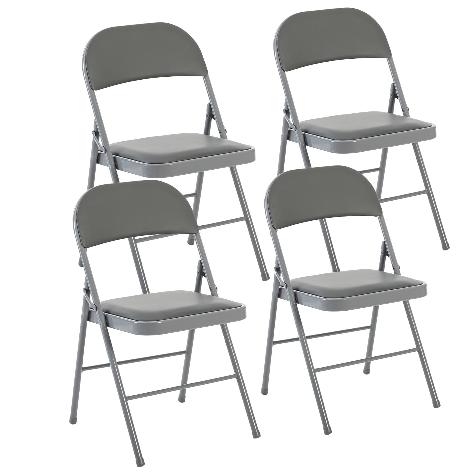 EDX 4 Pack Folding Chairs, Fabric Dining Chair Set with Padded Cushion and Back, Indoor Outdoor Seat for Home Office Events Wedding Party, PU Leather, Gray