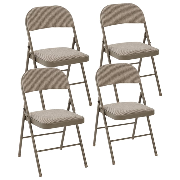 EDX 4 Pack Folding Chairs with Padded Cushion and Back, Fabric Stackable Portable Chairs Set with Durable Steel Frame, for Home and Office, Conference, Wedding, Party, Garden, Khaki