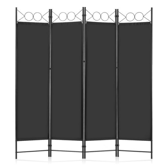 EDX 4 Panel Partition Room Divider, 6 Ft Tall Folding Privacy Screen with Steel Frame, Freestanding, Easy Move & Storage, For Home, Office, Bedroom, Black