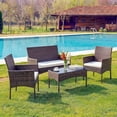 thumbnail image 1 of EDX 4 Piece Patio Furniture Set, All-Weather PE Rattan Conversation Set with Black Tempered Glass Coffee Table, Washable Cushions, for Porch Garden Backyard, Brown/Beige, 1 of 9
