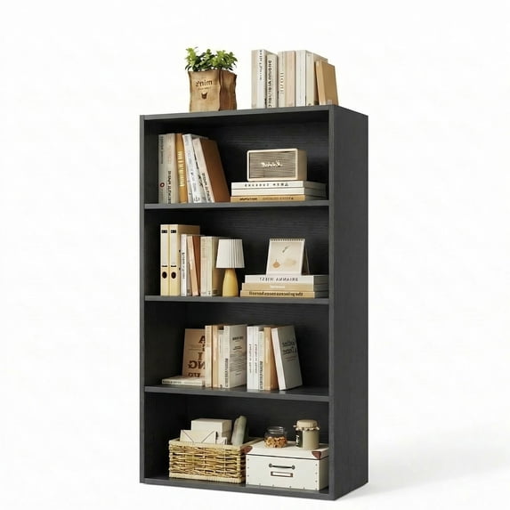 EDX 4 Tier Bookcase Storage, 42 Inch Large Tall Floor Standing Open Bookshelf for Home Office, Living Room, and Bedroom, Black