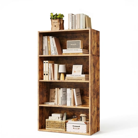 EDX 4 Tier Bookcase Storage, 42 Inch Large Tall Floor Standing Open Bookshelf for Home Office, Living Room, and Bedroom, Rustic Brown