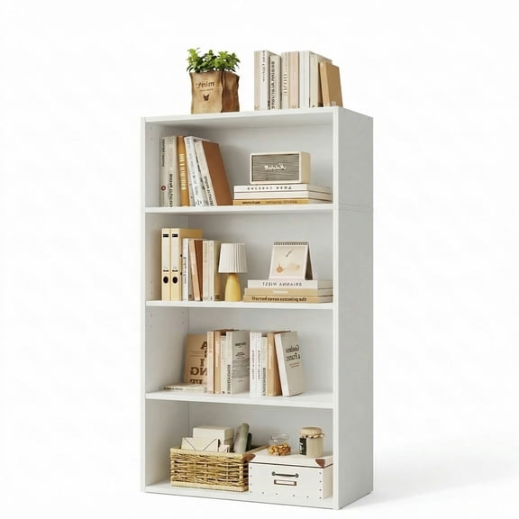 EDX 4 Tier Bookcase Storage, 42 Inch Large Tall Floor Standing Open Bookshelf for Home Office, Living Room, and Bedroom, White