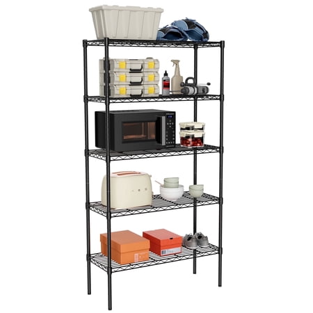 EDX 5-Tier Storage Shelf Unit,60-Inch Metal Wire Shelving Rack ,Adjustable Layer Height,for Kitchen Garage Living Room, Black