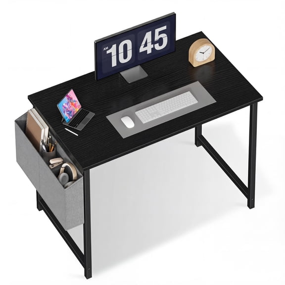 EDX 40" Computer Desk with Metal Frame & Side Storage Bag – Modern Writing Table for Home Office or Study, Black