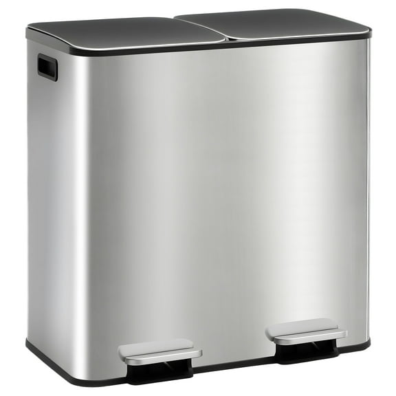 EDX 2 x 10.57 Gallon Dual Garbage Recycle Trash Can with Lid, Inner Buckets for Kitchen, Stainless Steel, Sliver