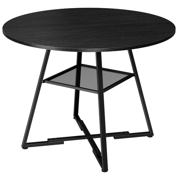 EDX 42In Round Dining Table for 4-6, Circle Kitchen Table with Pedestal Metal Frame Storage, Space Saving Farmhouse Wood Kitchen Table, for Kitchen, Living Room, Black