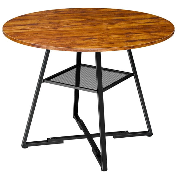 EDX 42In Round Dining Table for 4-6, Circle Kitchen Table with Pedestal Metal Frame Storage, Space Saving Farmhouse Wood Kitchen Table, for Kitchen, Living Room, Rustic Brown