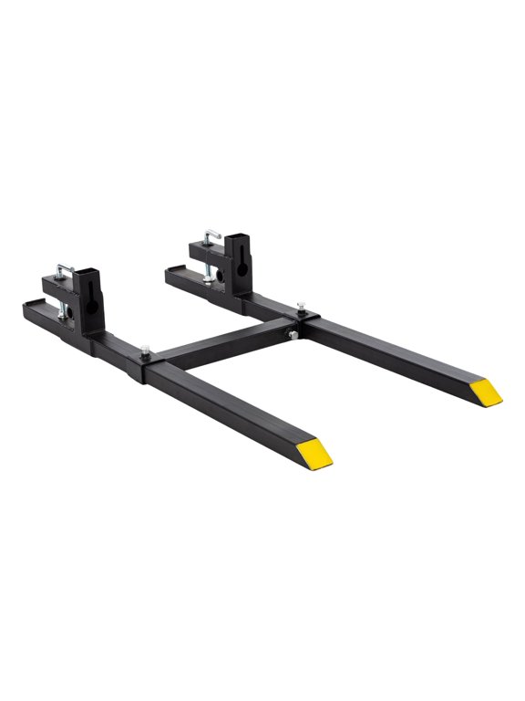 43" Clamp On Pallet Forks, Heavy Duty 2000lbs Quick Attach, Adjustable Stabilizer Bar for Tractor Attachments, Skid Steer & Loader Bucket