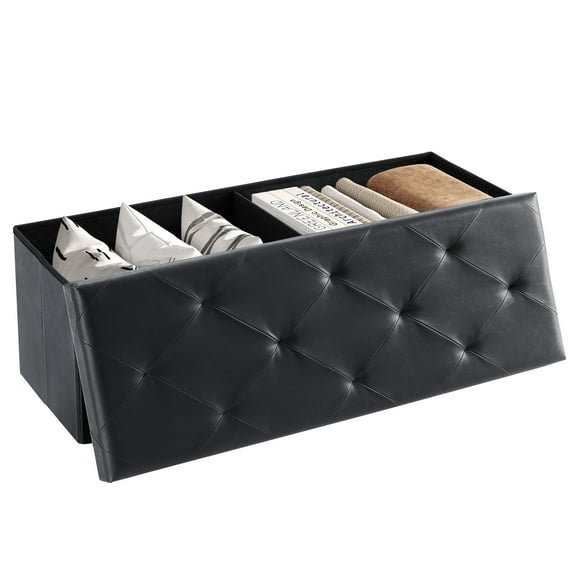 EDX 43" PVC Ottoman Bench, Folable Storage Bench for Bedroom, 42Gal Capacity, Ottoman Foot Rest Bench for Livingroom, Entryway, Black