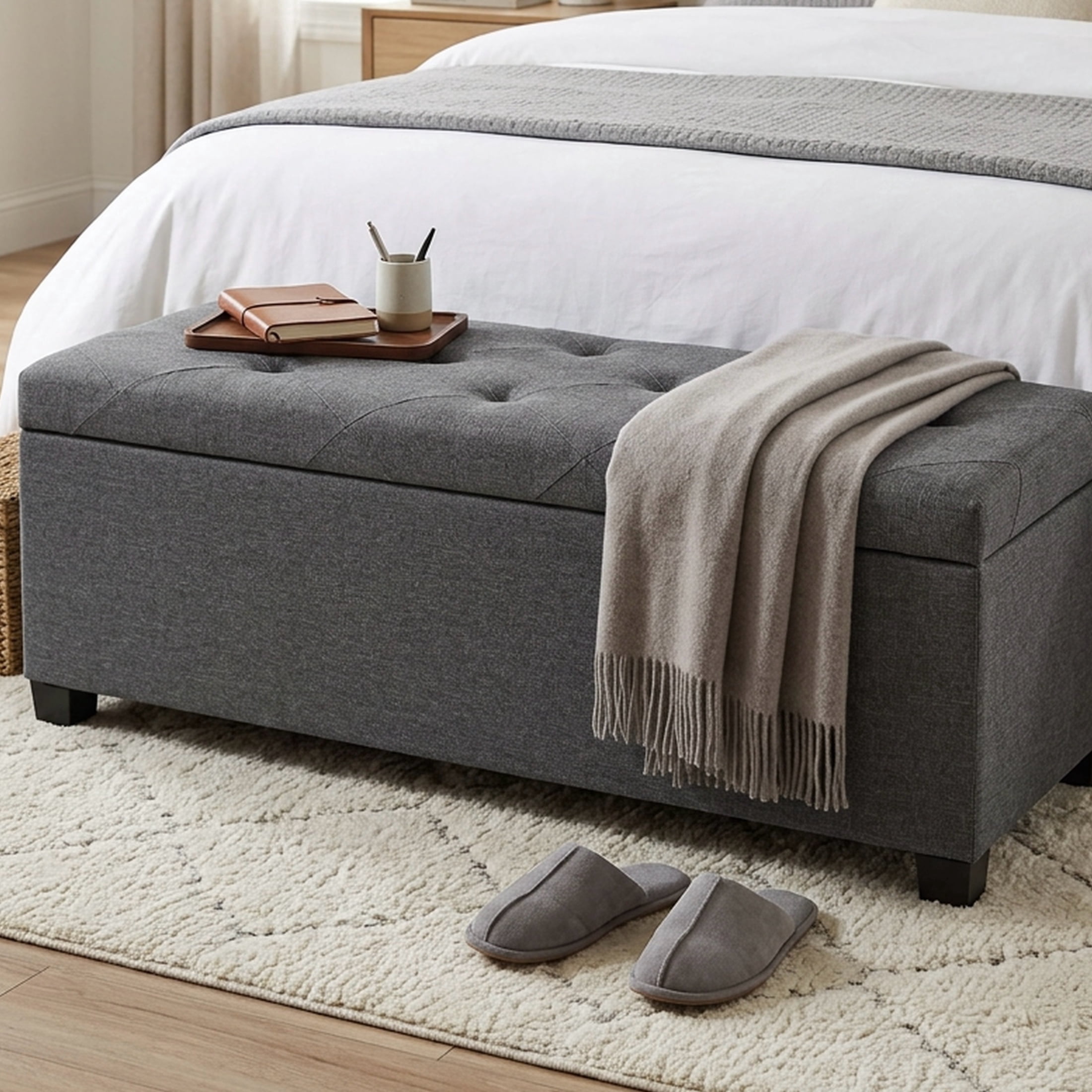 EDX 43 lnch Storage Ottoman Bench with Removable Cover, Upholstered Bed Bench for Living Room, Bedroom