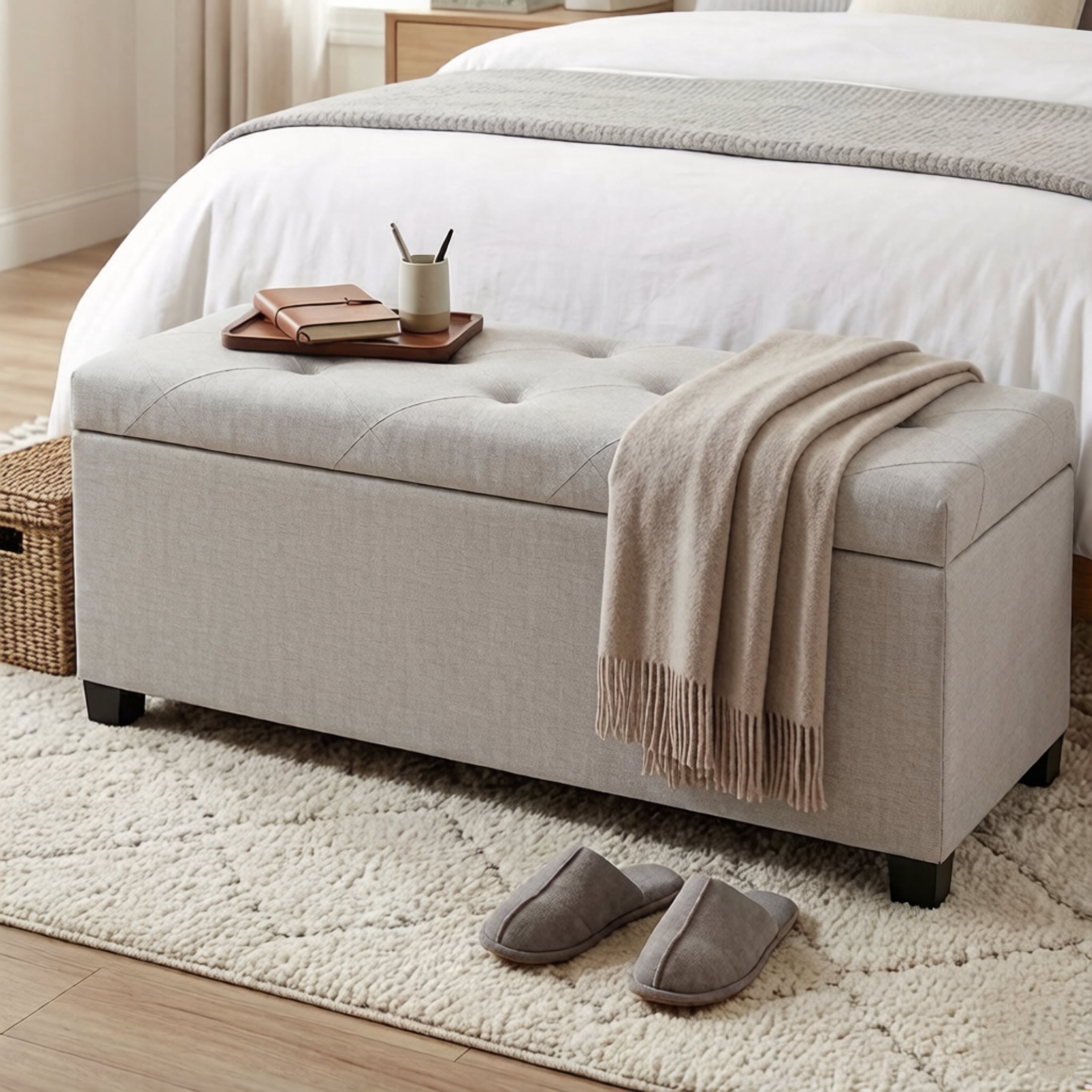 EDX 43 lnch Storage Ottoman Bench with Removable Cover, Upholstered Bed Bench for Living Room, Bedroom