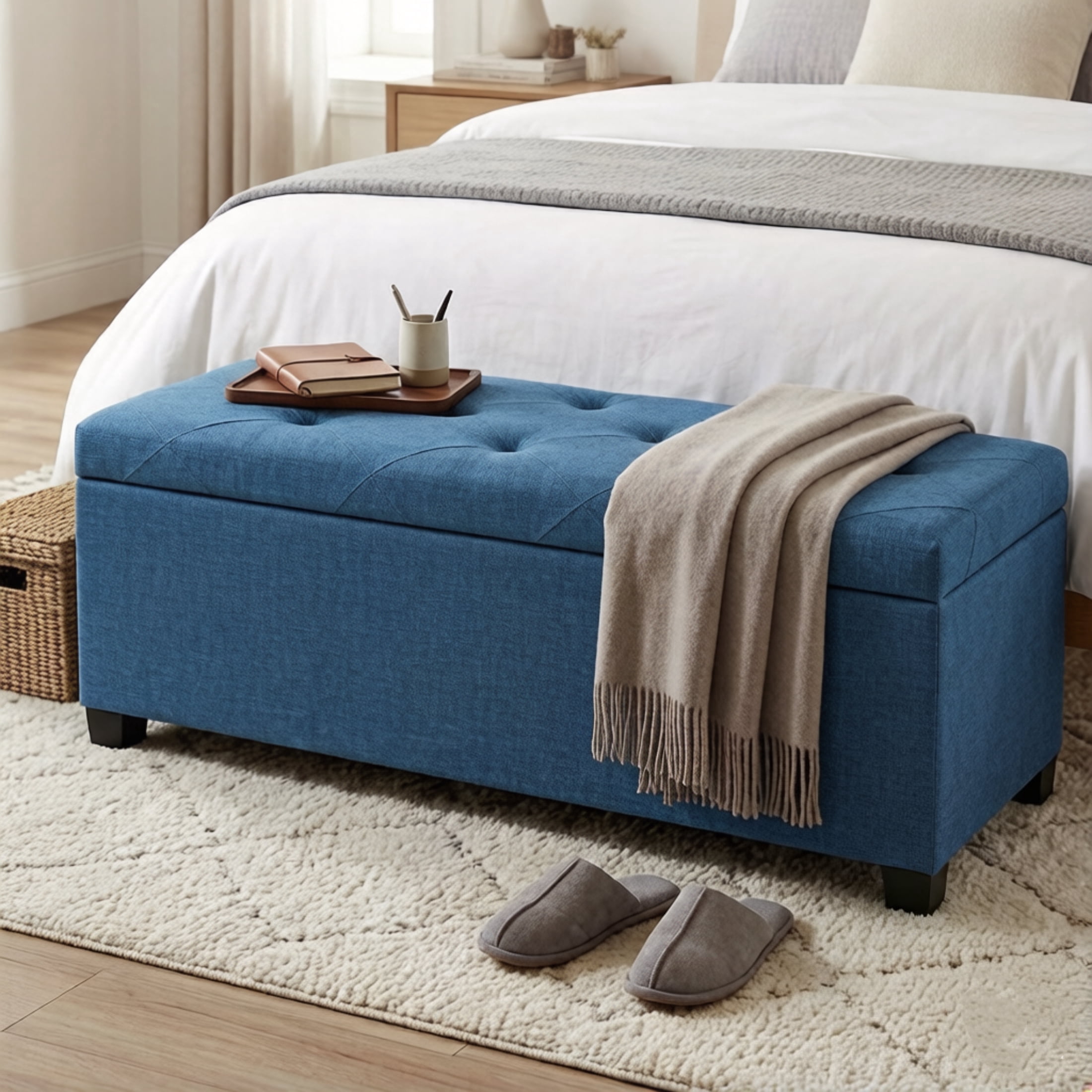 EDX 43 lnch Storage Ottoman Bench with Removable Cover, Upholstered Bed Bench for Living Room, Bedroom