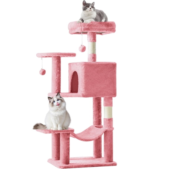 EDX 44" Cat Tree Tower for Indoor Cats, Multi-Level Durable Climbing Tower, Pet House with Natural Sisal Scratching Post, Cozy Condo, Extended Platform, Kitten Toy and Hammock, Pink