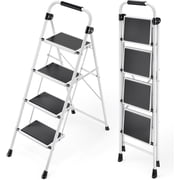 edx 4-Step Folding Step Stool for Adults - 330 Lbs Capacity, Sturdy Steel Frame, Wide Non-Slip Pedal & Top Handrail, Lightweight Portable Ladder for Home Kitchen, Black