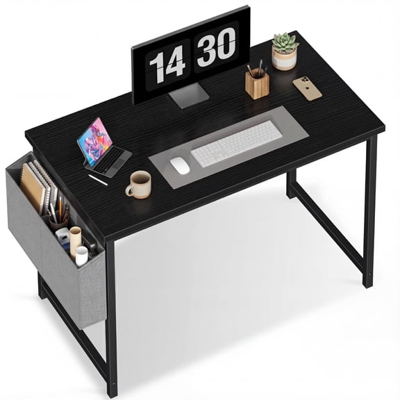 EDX 44" Computer Desk with Metal Frame, Scratch-Resistant Surface & Side Storage Bag – Modern Writing Table, Black