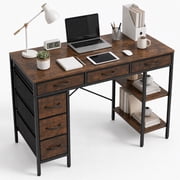EDX 47 Inch Computer Desk with Fabric Drawers & Storage Shelves,Small Home Office Desk Study Table for Home office Bedroom,Rust