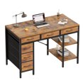 EDX 47 Inch Computer Desk with Fabric Drawers & Storage Shelves,Small ...