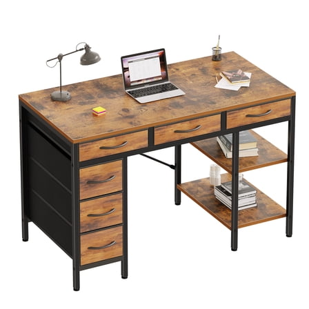EDX 47 Inch Computer Desk with Fabric Drawers & Storage Shelves,Small Home Office Desk Study Table for Home office Bedroom,Rust