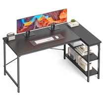 EDX 47 Inch L Shaped Computer Desk, Corner Desk with Storage Rack & PC Stand, Reversible Gaming Desk for Bedroom, Modern Writing Study Table for Home Office, Black