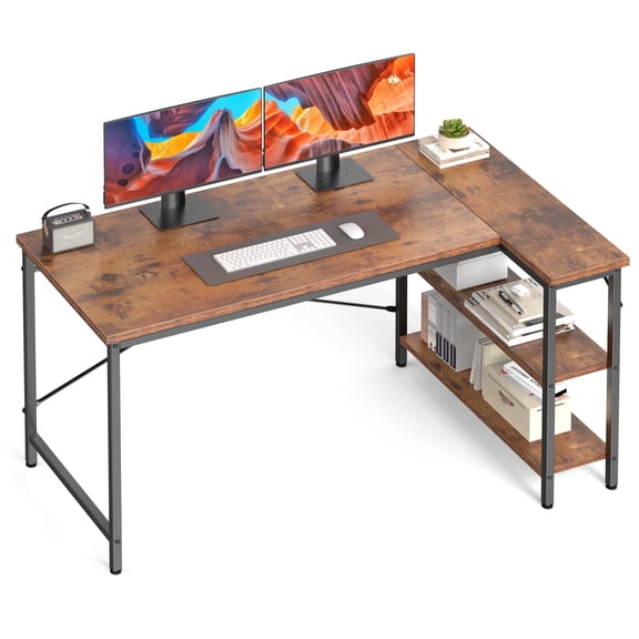 EDX L Shaped Computer Desk, 47 Inch Corner Desk Gaming Table Writing Study Workstation for Home Office, Rust