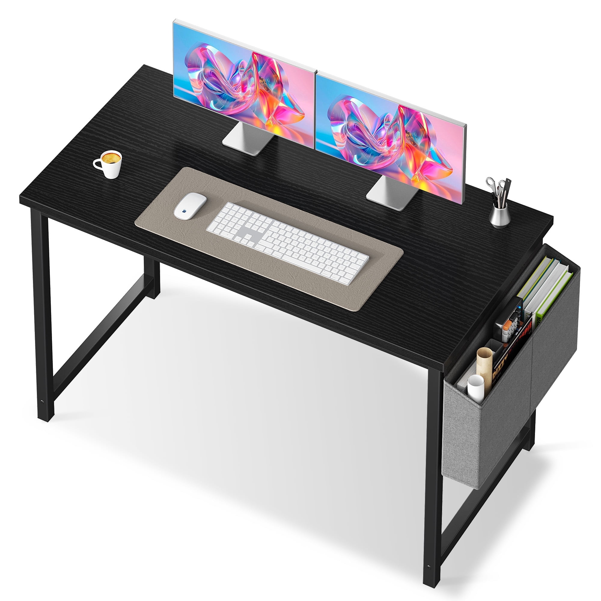 EDX 47" Computer Desk with Metal Frame, Scratch-Resistant Surface & Side Storage Bag – Modern Office Desk, Black