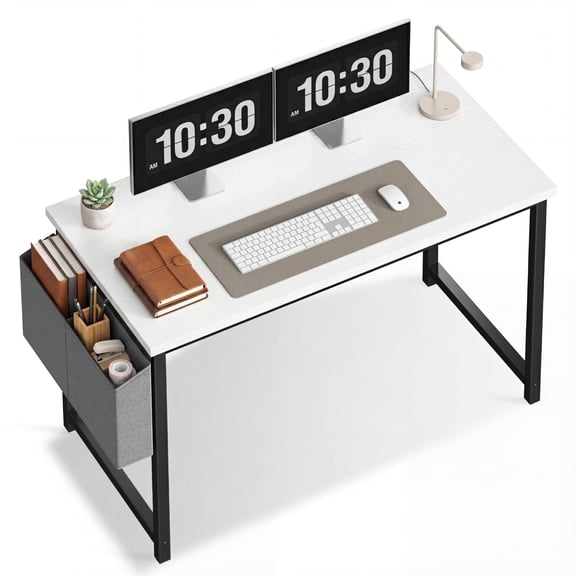 EDX 47" Computer Desk with Metal Frame, Scratch-Resistant Surface & Side Storage Bag – Modern Office Desk, White