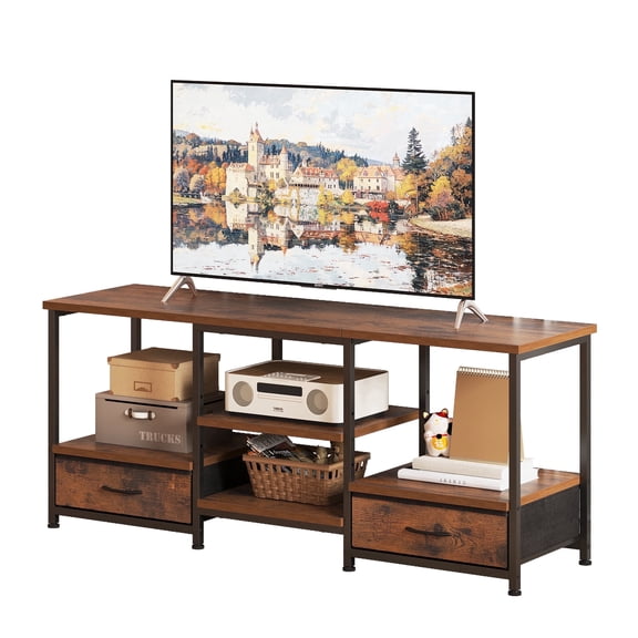 EDX 47-inch TV Stand with Power Outlets,  2 Fabric Drawers,  Entertainment Center Console Table with Adjustable Shevles, for Living Room & Bedroom, Rustic Brown
