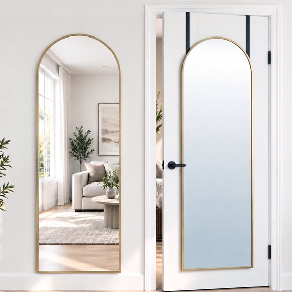 EDX 47''x14'' Door Hanging Mirror Arched Full Body Length, Wall Mounted Aluminum Alloy Frame Dressing Make-up Mirror, Space-Saving for Entryway Bedroom Bathroom Living Room Gold