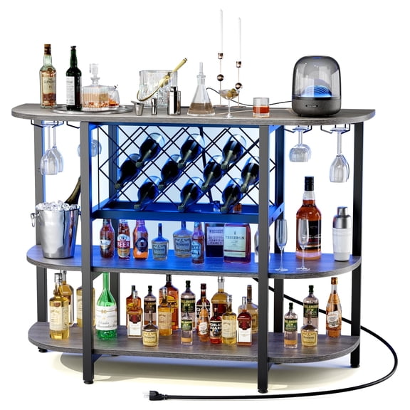 EDX 47-inch LED Home Bar with Charging Station, Storage & Glass Holders, Grey