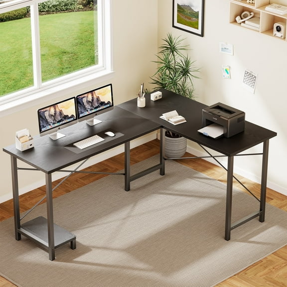 edx 49 Inch L Shaped Desk - Computer Desk Corner Desks Gaming Desk PC Table with CPU Stand for Home Office Dorm Sturdy Writing Workstation, Black