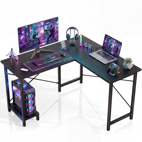edx 50 Inch L Shaped Desk,Computer Desk Corner Desks Gaming Desk PC Table with CPU Stand for Home Office Dorm Sturdy Writing Workstation, Black