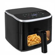 EDX 4QT Air Fryer, 1500W Digital Touchscreen with 8 Presets, Visible Window, Flip Reminder, Nonstick Dishwasher-Safe Basket, Black