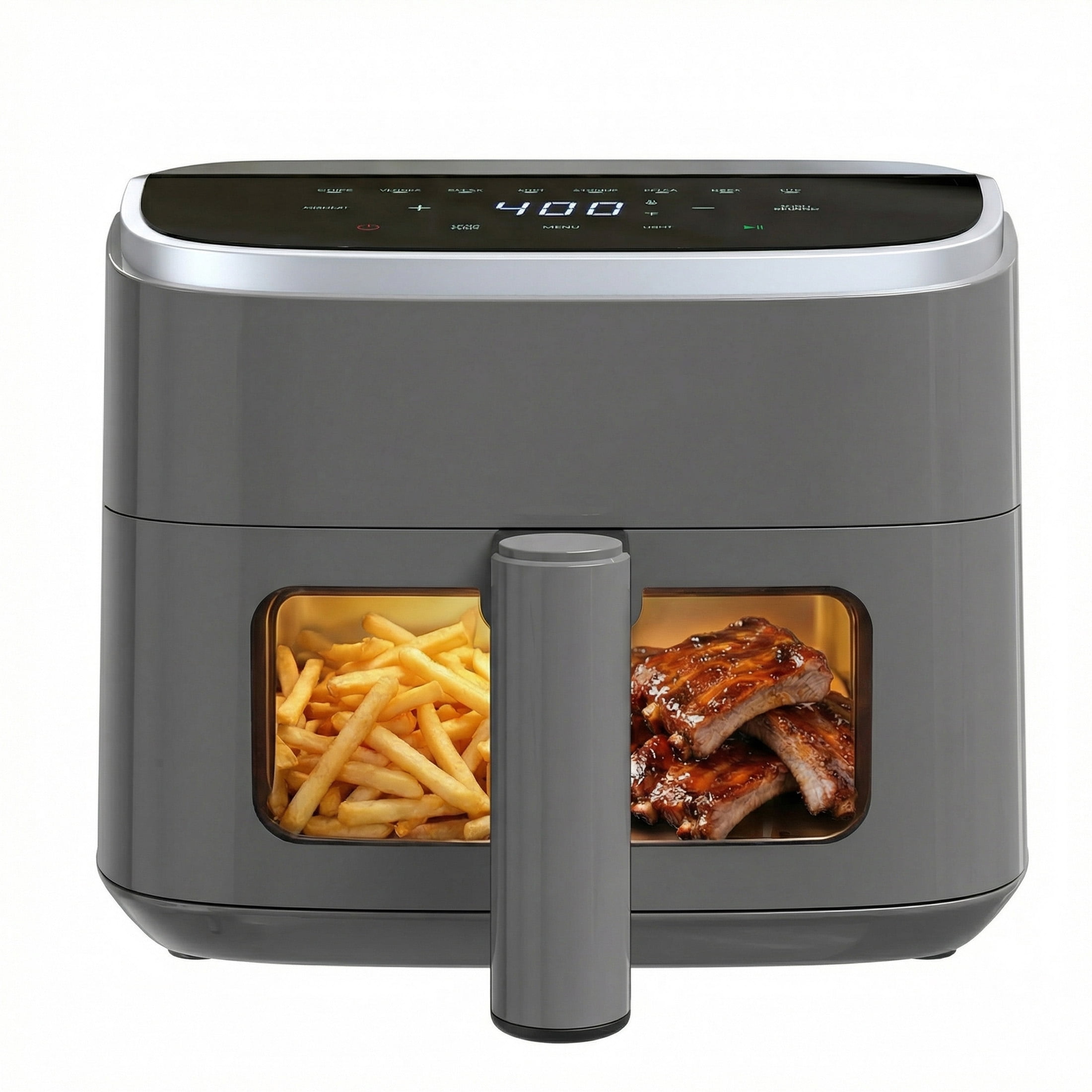 EDX 4QT Air Fryer, 1500W Digital Touchscreen with 8 Presets, Visible Window, Flip Reminder, Nonstick Dishwasher-Safe Basket, Gray