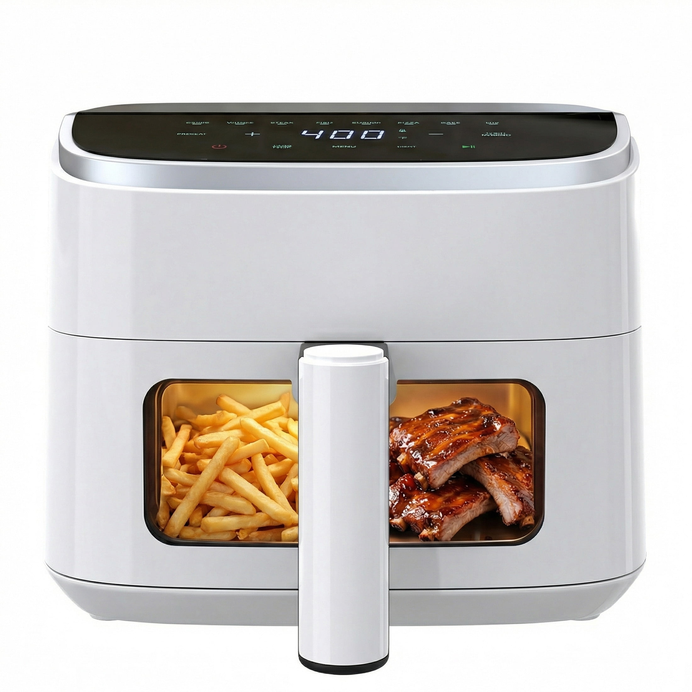 EDX 4QT Air Fryer, 1500W Digital Touchscreen with 8 Presets, Visible Window, Flip Reminder, Nonstick Dishwasher-Safe Basket, White