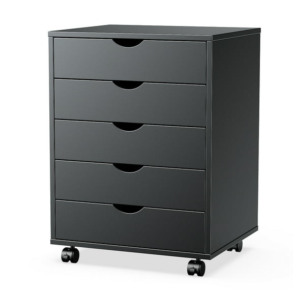 EDX 5 Drawer Chest File Cabinet, Mobile Storage Organizer Wood Dresser Printer Stand for Home Office, Black