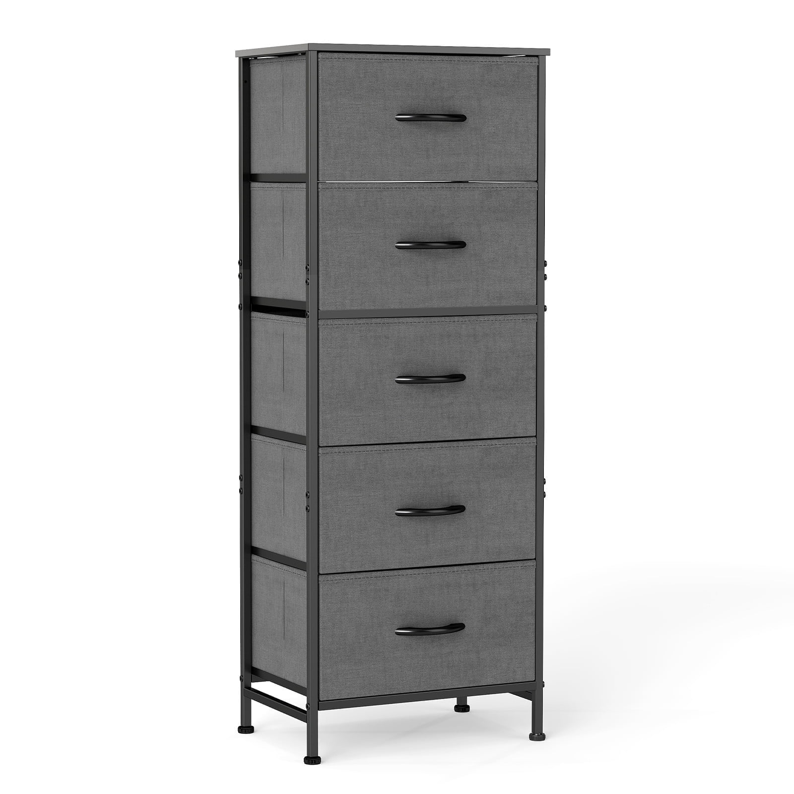 EDX 5 Fabric Dresser with 5 Storage Drawers, TV Stand with Wooden Top Metal Frame for Clothes, Living Room, Hallway, Entryway, Gray