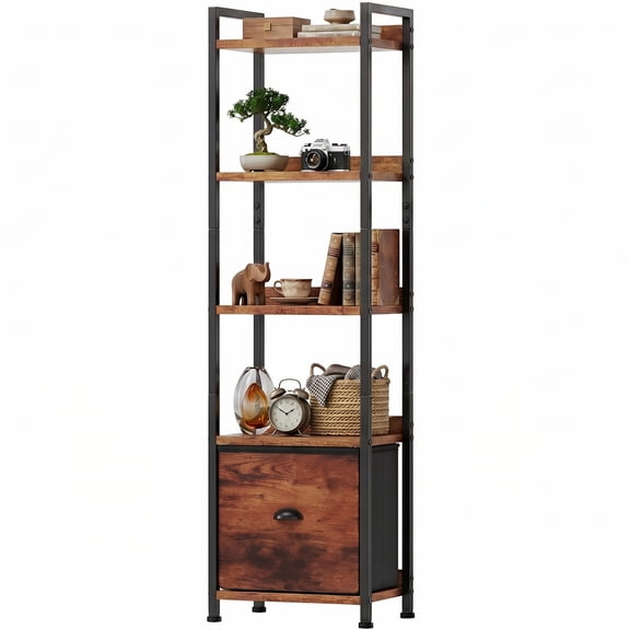 EDX 55'' Tall 5 Tier Bookshelf , Open Storage Bookcase with Shelves, Narrow Freestanding Display Shelf for Living Room, Bedroom, Rustic Brown