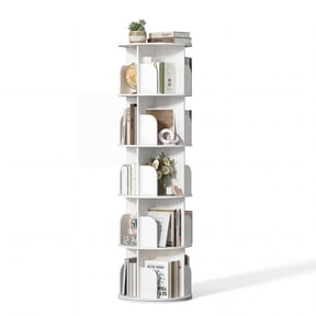 EDX 5 Tier Rotating Bookshelf Tower, Revolving 360 Book Shelf Storage Round Carousel, Vertical Rotate Turning Spiral Corner Organizer, White