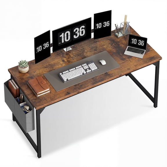 EDX 55" Computer Desk with Metal Frame, Waterproof Surface & Storage Bag – Ideal for Office Use, Rustic Brown