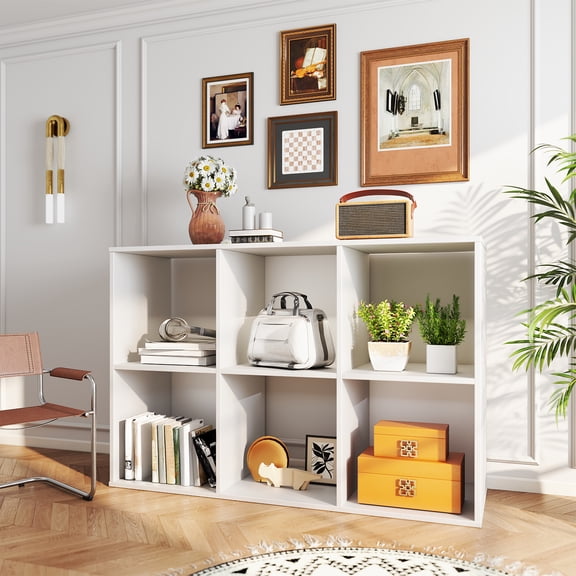 EDX 6 Cube Storage Organizer, 36" L×11.6" W×24"H, Open Cube Storage Bookcase with 3 Removable Back Panels for Living Room, Bedroom & Office，White