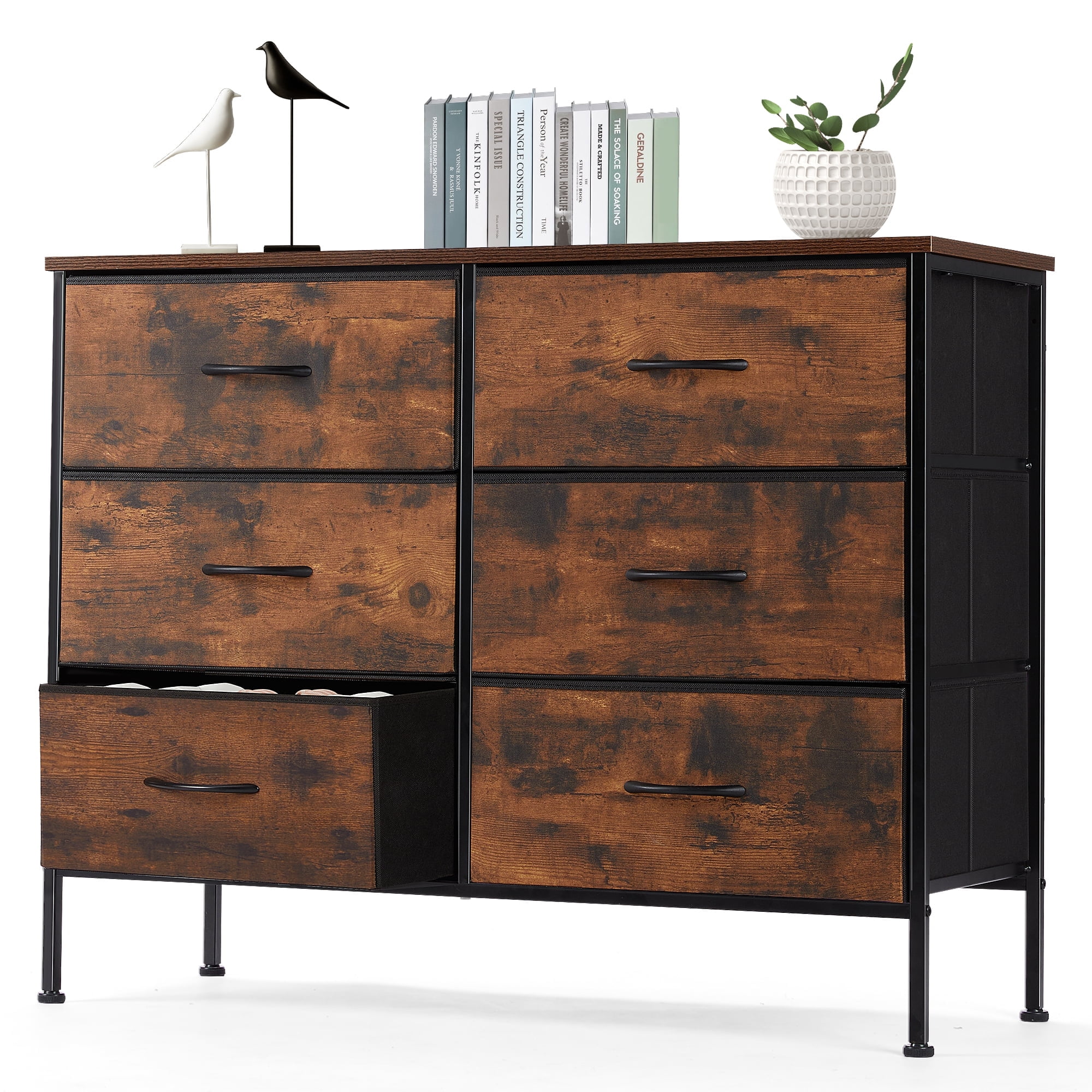 Walmart sales :  EDX 6 Drawer Dresser, Wide Chest Of Drawers Nightstand Storage Tower Storage Dresser Fabric Dresser With Wood Top for Living Room, Bedroom, Hallway, Rustic Brown - Shop  Black Friday Deals for 2024!