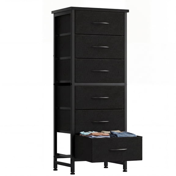 EDX 6 Drawer Fabric Dresser for Bedroom , Storage Organizer, Wide Chest of Drawers for Closet, Clothes, Black
