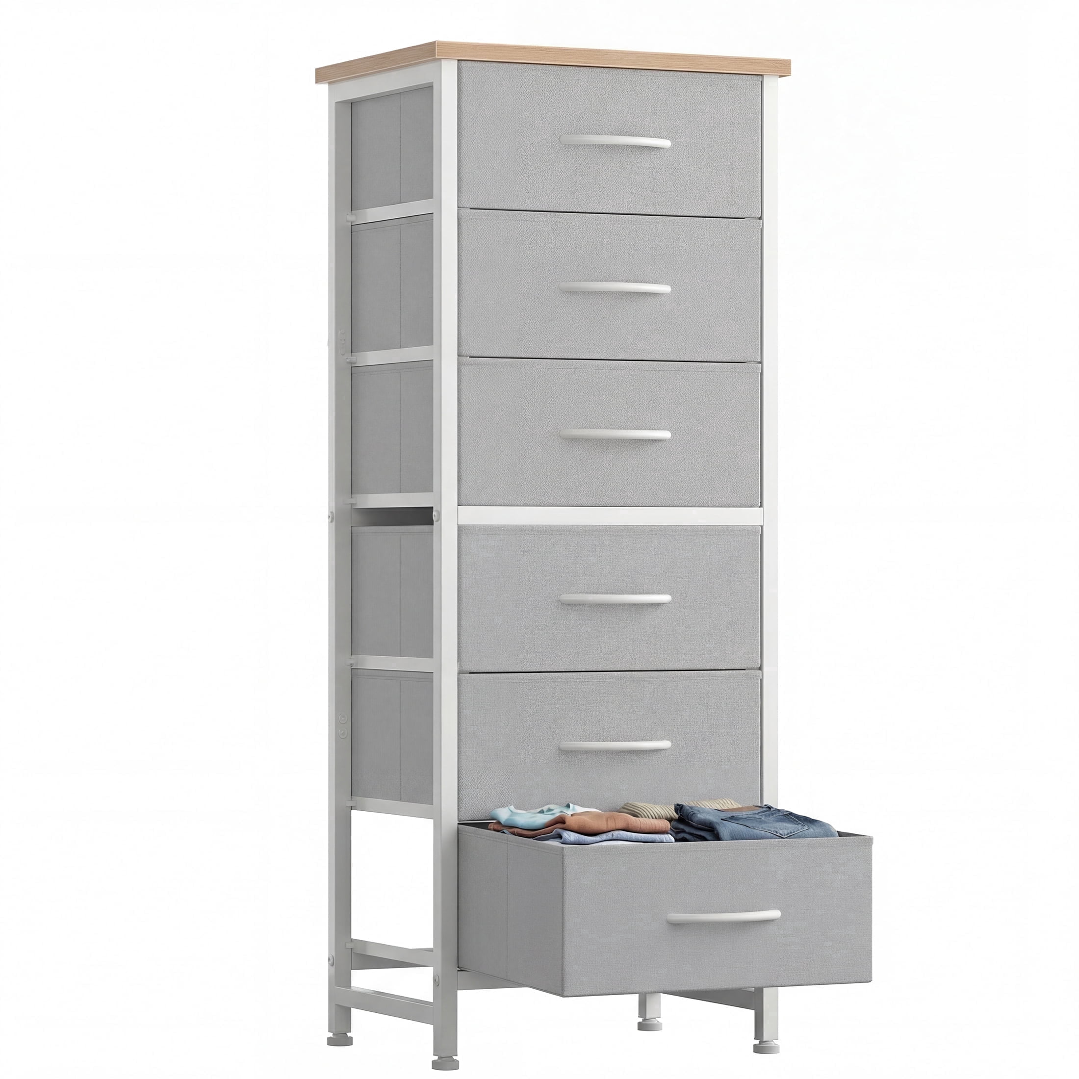 EDX 6 Drawer Fabric Dresser for Bedroom , Storage Organizer, Wide Chest of Drawers for Closet, Clothes,TV Stand, LightGray