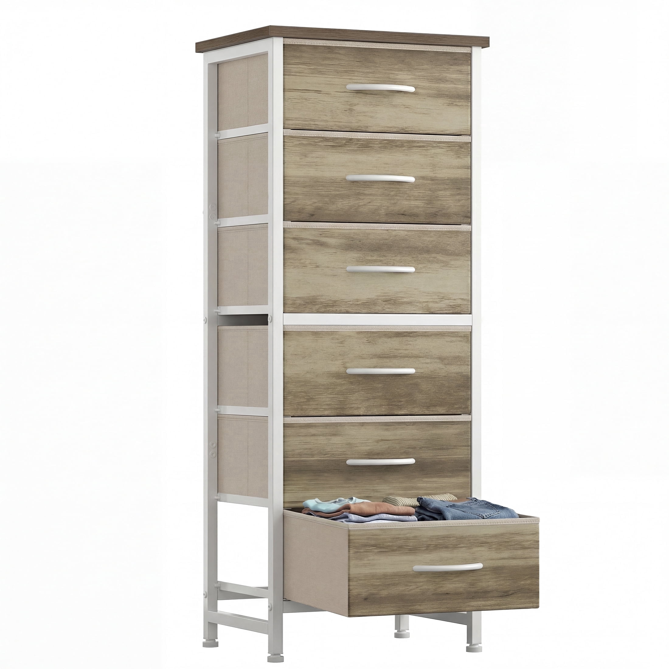 EDX 6 Drawer Fabric Dresser for Bedroom , Storage Organizer, Wide Chest of Drawers for Closet, Clothes,TV Stand, Oak