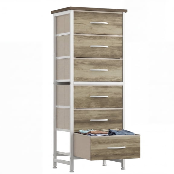 EDX 6 Drawer Fabric Dresser for Bedroom , Storage Organizer, Wide Chest of Drawers for Closet, Clothes,TV Stand, Oak